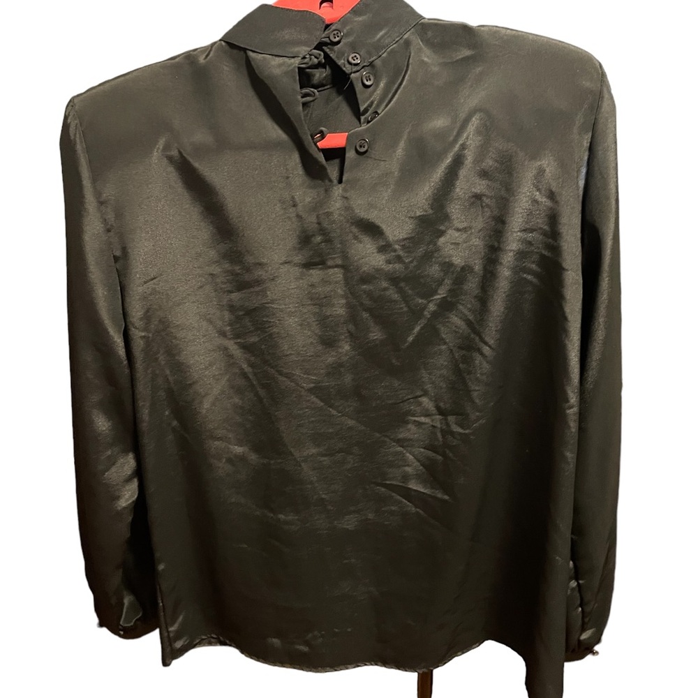 Vintage black long sleeved high neck blouse with gold embroidery - Picture 2 of 4